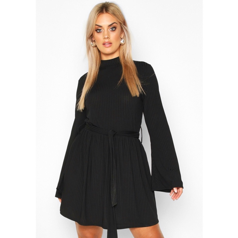 Black belled skater dress